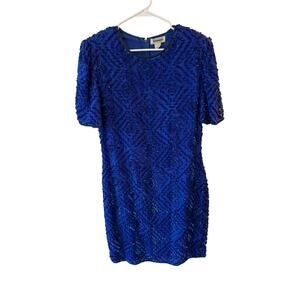 Mark & John by Gopal Embossed Sequin Sheath Dress Pure Silk Blue Women's Size XL